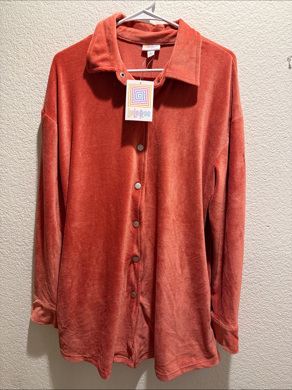 LuLaRoe Women's Rust Coral Snap-Front Teddy Jacket
